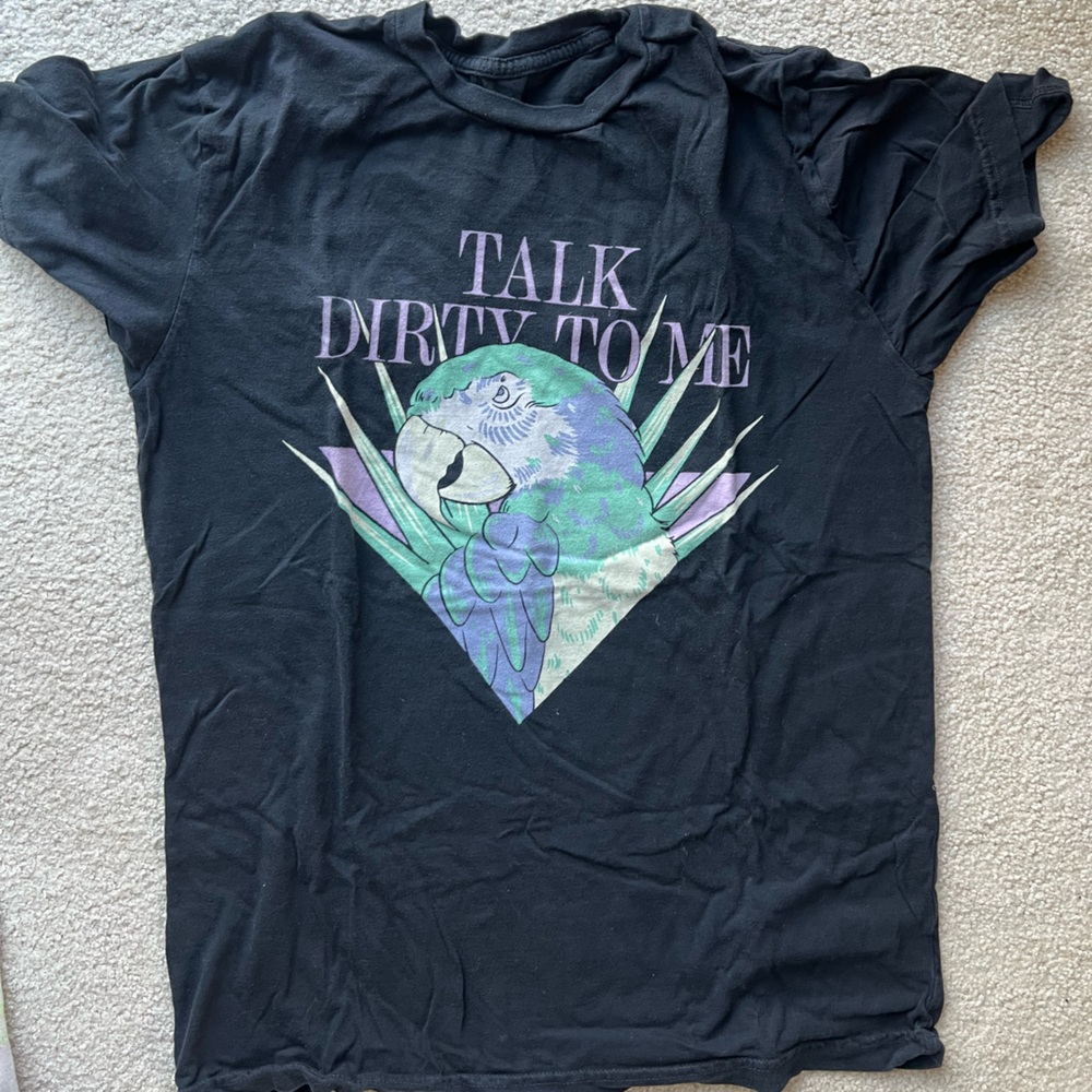 Black Graphic Tee with Parrot Design
